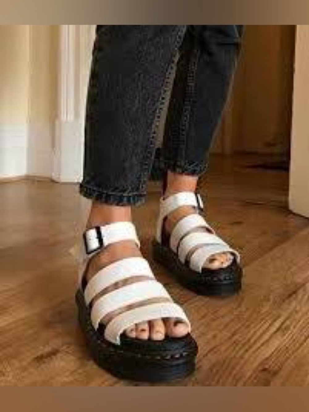 Dr. Martens White Multi-Strap Platform Sandals with Buckle